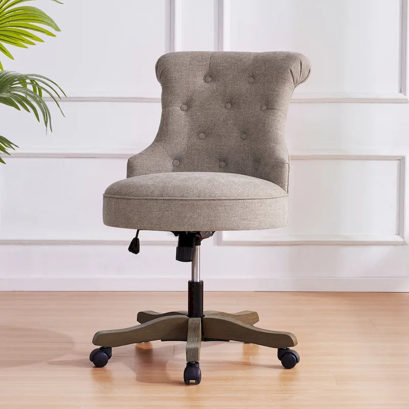 Chaise de bureau à roulettes, hauteur réglable, en tissu de lin, pivotante