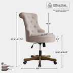 Chaise de bureau à roulettes, hauteur réglable, en tissu de lin, pivotante