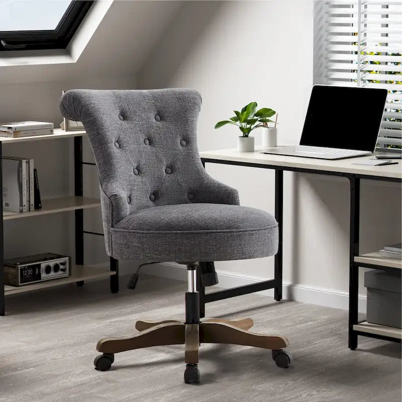 Chaise de bureau à roulettes, hauteur réglable, en tissu de lin, pivotante