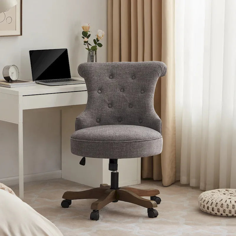 Chaise de bureau à roulettes, hauteur réglable, en tissu de lin, pivotante