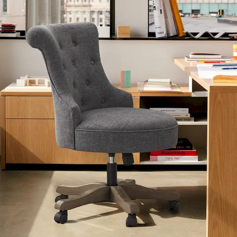 Chaise de bureau à roulettes, hauteur réglable, en tissu de lin, pivotante
