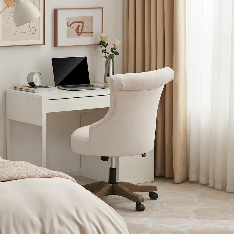 Chaise de bureau à roulettes, hauteur réglable, en tissu de lin, pivotante