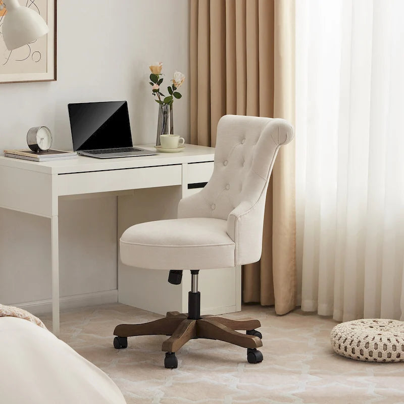 Chaise de bureau à roulettes, hauteur réglable, en tissu de lin, pivotante