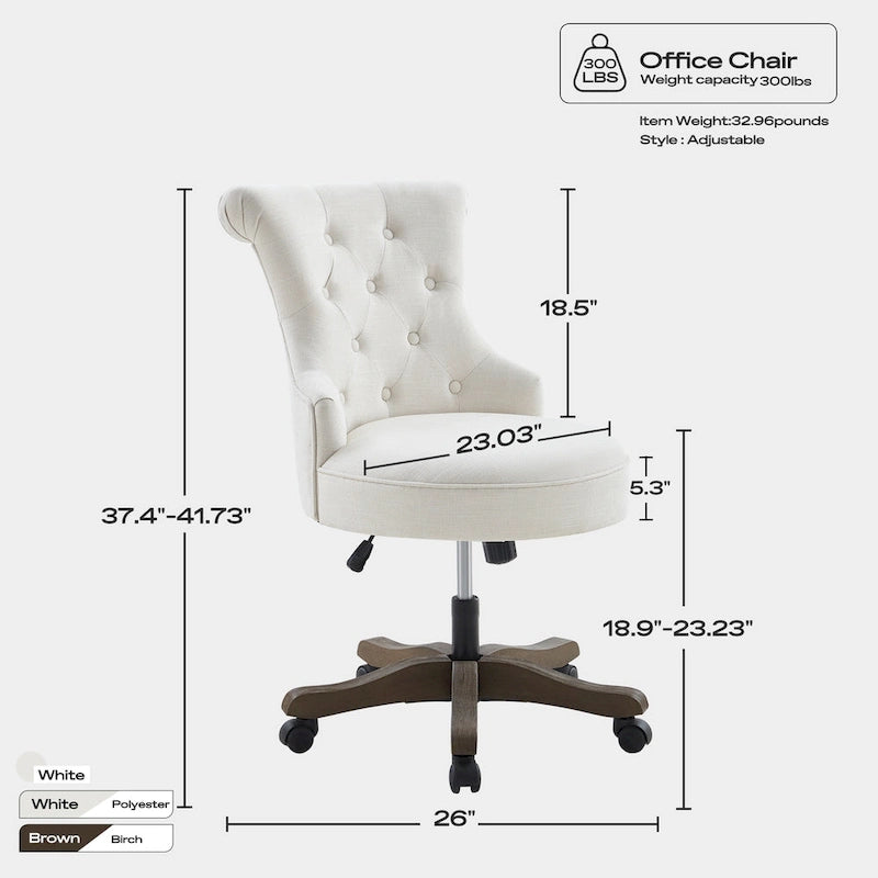 Chaise de bureau à roulettes, hauteur réglable, en tissu de lin, pivotante