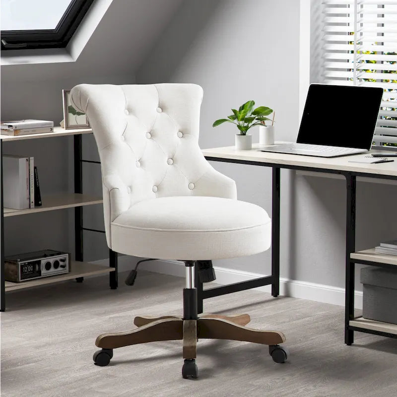 Chaise de bureau à roulettes, hauteur réglable, en tissu de lin, pivotante