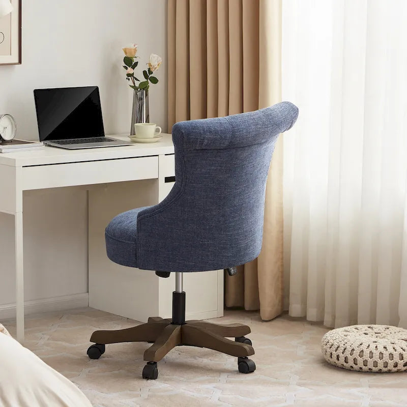 Chaise de bureau à roulettes, hauteur réglable, en tissu de lin, pivotante