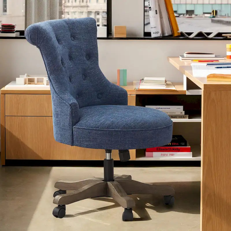 Chaise de bureau à roulettes, hauteur réglable, en tissu de lin, pivotante