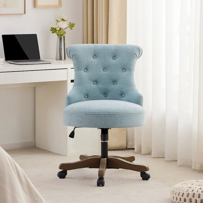 Chaise de bureau à roulettes, hauteur réglable, en tissu de lin, pivotante