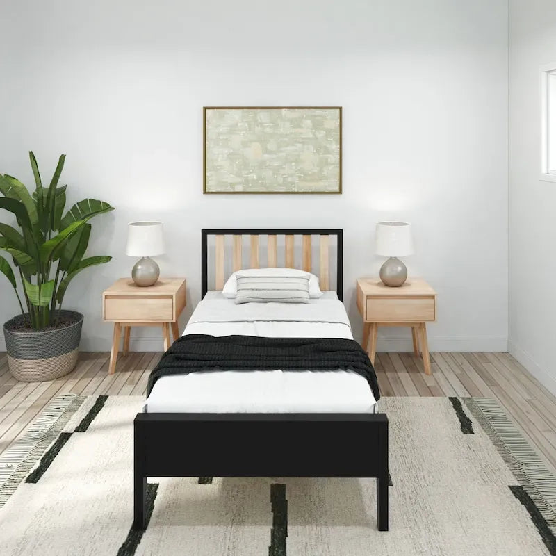 Plank and Beam Scandinavian Twin Size Bed with Slatted Headboard