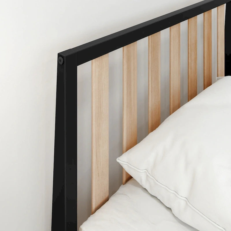 Plank and Beam Scandinavian Twin Size Bed with Slatted Headboard