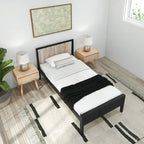 Plank and Beam Scandinavian Twin Size Bed with Slatted Headboard