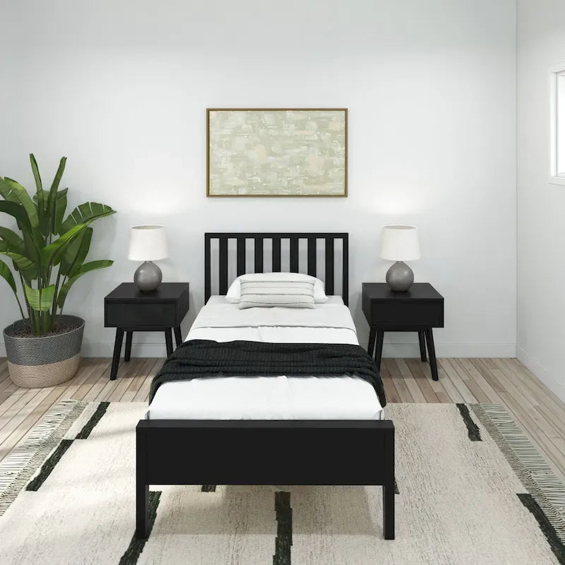 Plank and Beam Scandinavian Twin Size Bed with Slatted Headboard