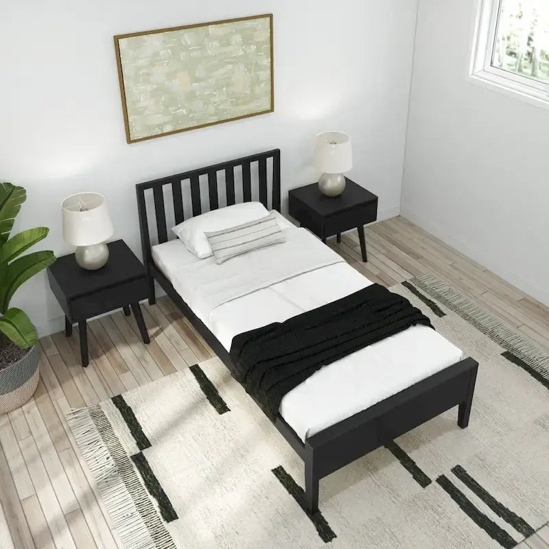 Plank and Beam Scandinavian Twin Size Bed with Slatted Headboard