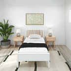 Plank and Beam Scandinavian Twin Size Bed with Slatted Headboard