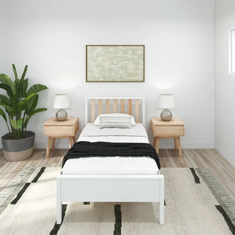 Plank and Beam Scandinavian Twin Size Bed with Slatted Headboard