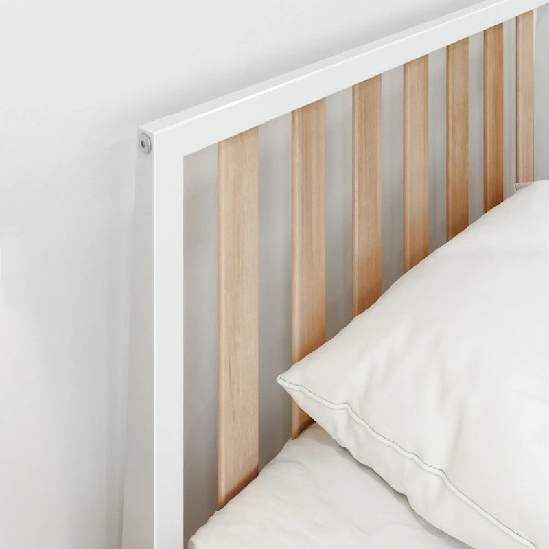 Plank and Beam Scandinavian Twin Size Bed with Slatted Headboard