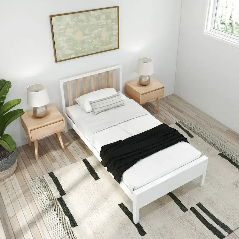 Plank and Beam Scandinavian Twin Size Bed with Slatted Headboard