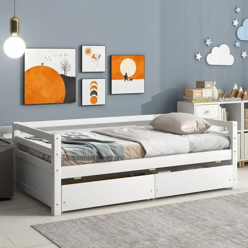 Twin Size Wooden Daybed with two Storage Drawers