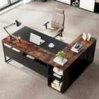 Bureau d'ordinateur d'angle en forme de L de 180 cm avec armoire
