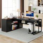 Bureau d'ordinateur d'angle en forme de L de 180 cm avec armoire