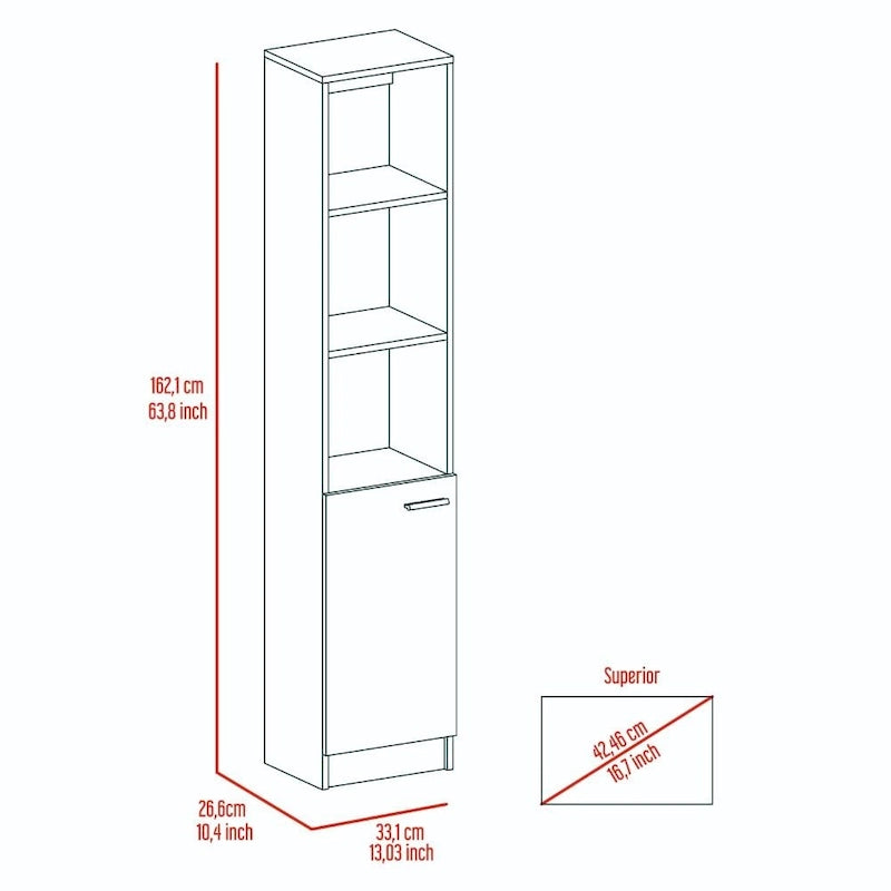 TUHOME Malaga Linen Cabinet with 3 Open Shelves, 2 Inner Shelves and Door