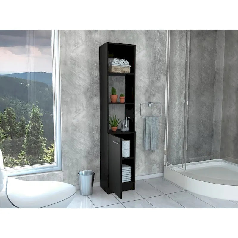TUHOME Malaga Linen Cabinet with 3 Open Shelves, 2 Inner Shelves and Door