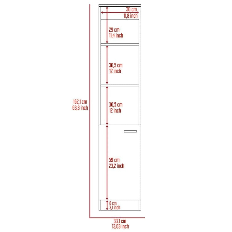 TUHOME Malaga Linen Cabinet with 3 Open Shelves, 2 Inner Shelves and Door