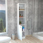 TUHOME Malaga Linen Cabinet with 3 Open Shelves, 2 Inner Shelves and Door