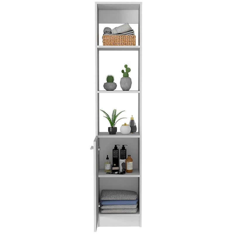 TUHOME Malaga Linen Cabinet with 3 Open Shelves, 2 Inner Shelves and Door