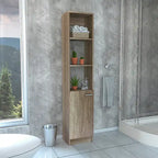 TUHOME Malaga Linen Cabinet with 3 Open Shelves, 2 Inner Shelves and Door
