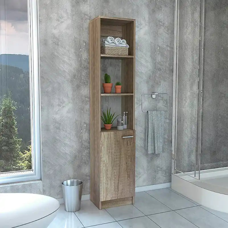 TUHOME Malaga Linen Cabinet with 3 Open Shelves, 2 Inner Shelves and Door