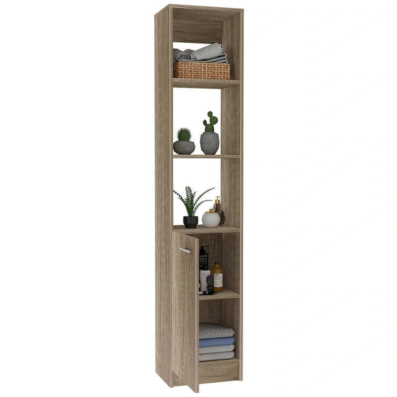 TUHOME Malaga Linen Cabinet with 3 Open Shelves, 2 Inner Shelves and Door