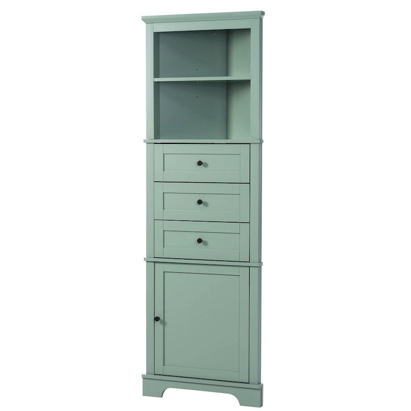 Triangle Tall Cabinet with 3 Drawers and Adjustable Shelves MDF Board with Painted Finish