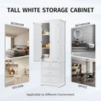 Tall Storage Cabinet with Three Drawers for Bathroom White