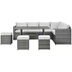 Outsunny 7 Piece Patio Furniture Set, Outdoor L-Shaped Sectional Sofa with 3 Loveseats, 3 Ottoman Chairs, Dining Table, Cushions, Storage