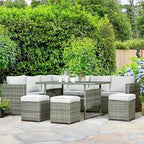 Outsunny 7 Piece Patio Furniture Set, Outdoor L-Shaped Sectional Sofa with 3 Loveseats, 3 Ottoman Chairs, Dining Table, Cushions, Storage