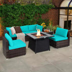 Ensemble de mobilier de patio Costway 7 pièces avec table foyer à gaz propane de 35" et housse imperméable