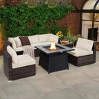 Ensemble de mobilier de patio Costway 7 pièces avec table foyer à gaz propane de 35" et housse imperméable