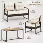 Ensemble de conversation de patio 4 pièces Costway avec table basse et accoudoirs en bois d'acacia massif