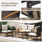 Ensemble de conversation de patio 4 pièces Costway avec table basse et accoudoirs en bois d'acacia massif