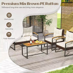 Ensemble de conversation de patio 4 pièces Costway avec table basse et accoudoirs en bois d'acacia massif