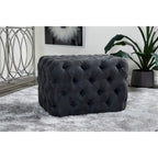 Banc ottoman Glam moderne en tissu capitonné, en bois noir, beige ou gris