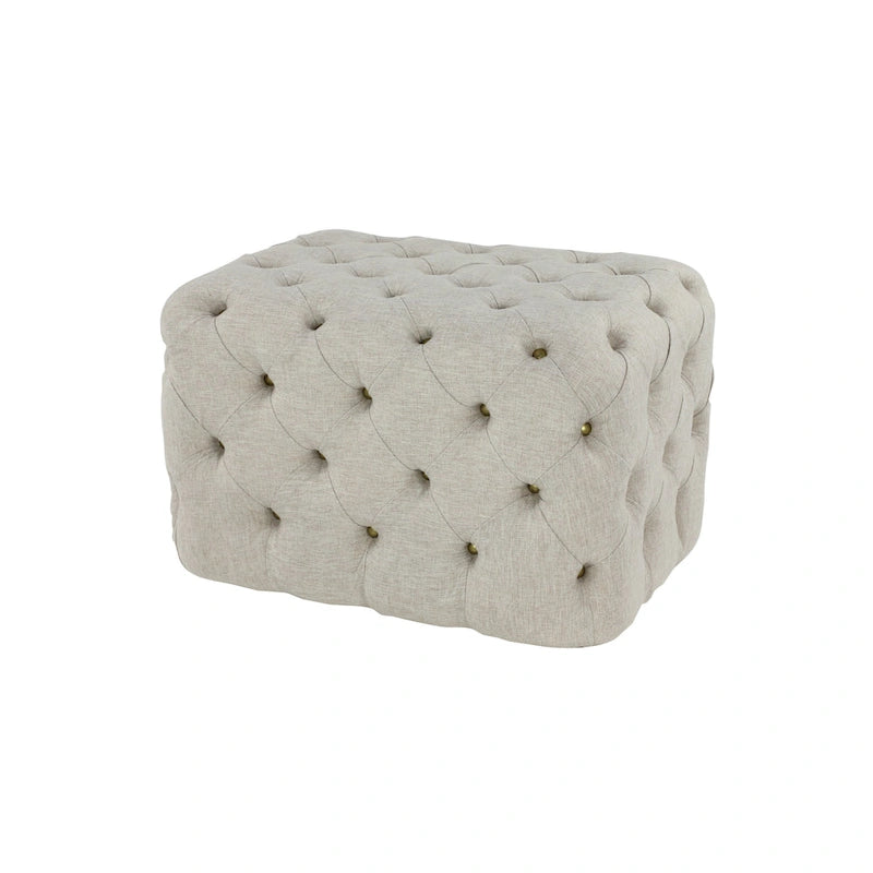 Banc ottoman Glam moderne en tissu capitonné, en bois noir, beige ou gris