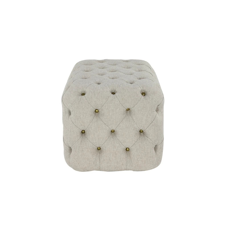 Banc ottoman Glam moderne en tissu capitonné, en bois noir, beige ou gris