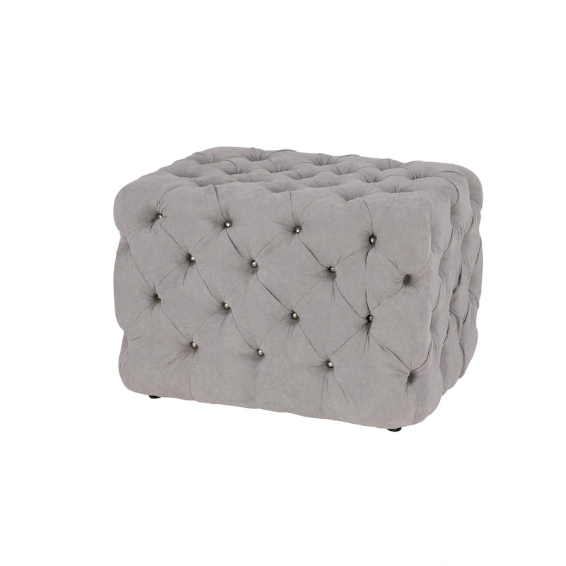 Banc ottoman Glam moderne en tissu capitonné, en bois noir, beige ou gris