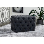 Banc ottoman Glam moderne en tissu capitonné, en bois noir, beige ou gris