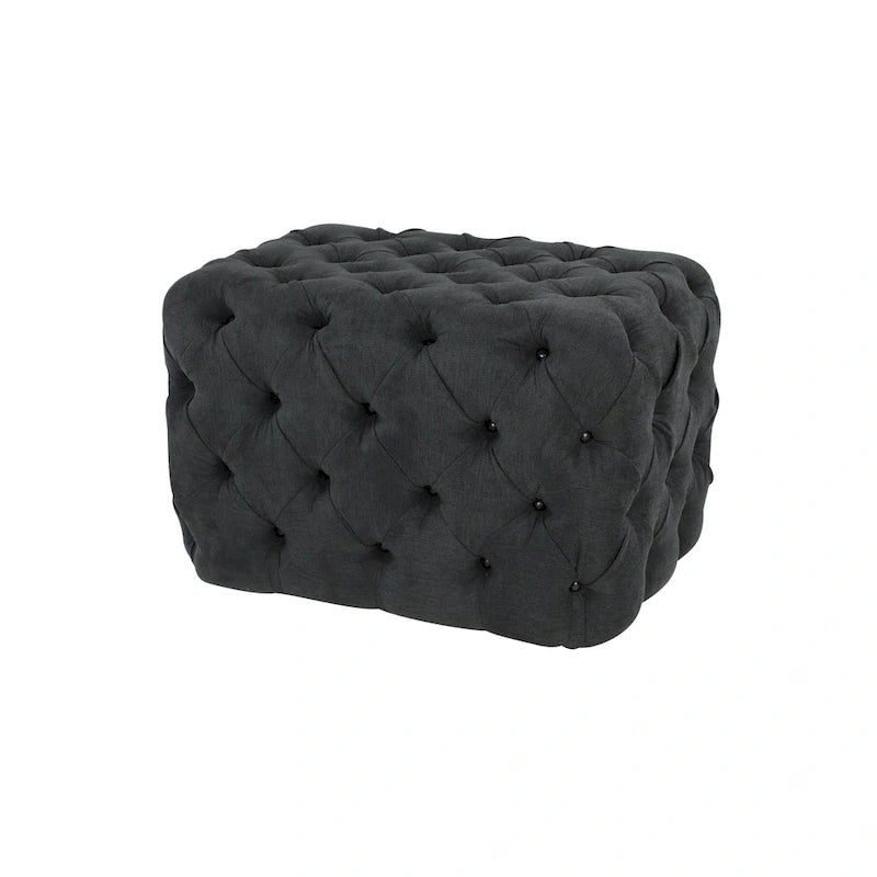 Banc ottoman Glam moderne en tissu capitonné, en bois noir, beige ou gris