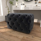 Banc ottoman Glam moderne en tissu capitonné, en bois noir, beige ou gris