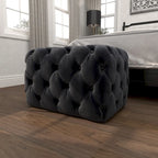 Banc ottoman Glam moderne en tissu capitonné, en bois noir, beige ou gris