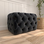Banc ottoman Glam moderne en tissu capitonné, en bois noir, beige ou gris